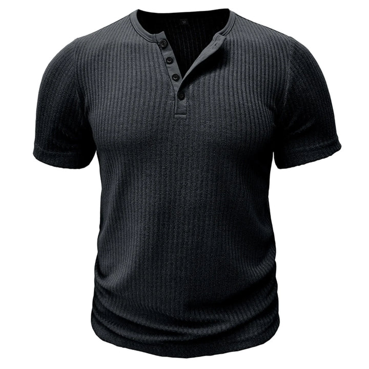 Men’s T-Shirt with Button Placket Ribbed Texture and Short Sleeves