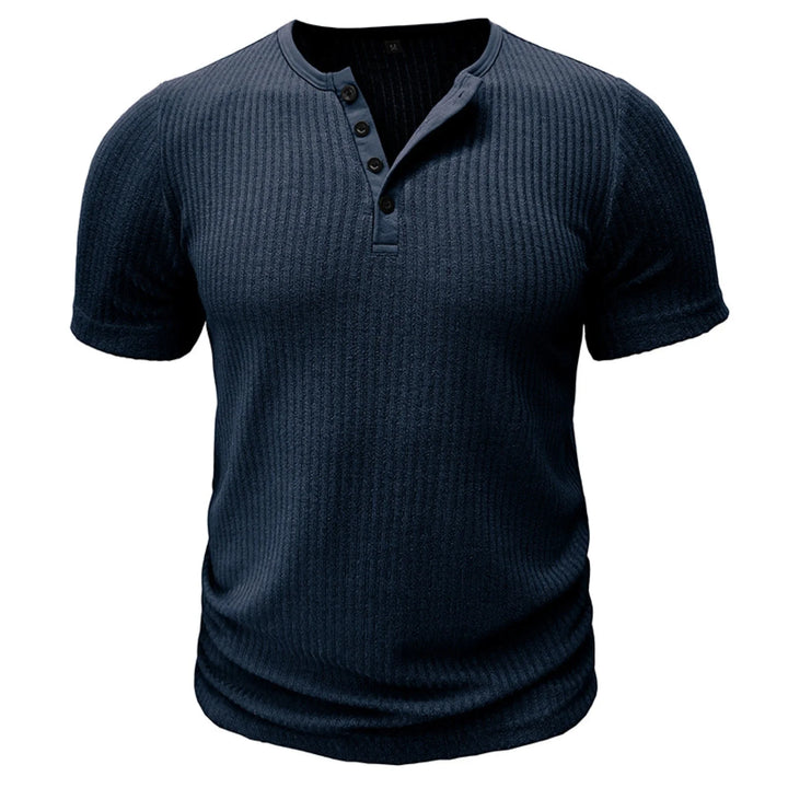 Men’s T-Shirt with Button Placket Ribbed Texture and Short Sleeves
