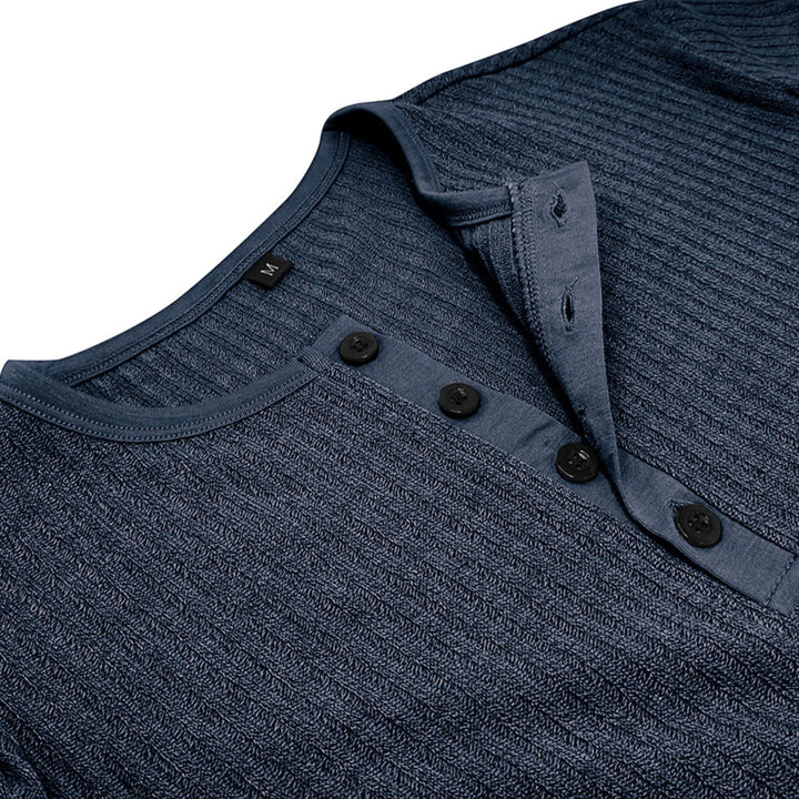 Men’s T-Shirt with Button Placket Ribbed Texture and Short Sleeves
