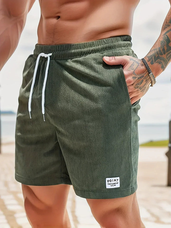 Men’s Textured Drawstring Shorts with Side Pockets and Elastic Waist
