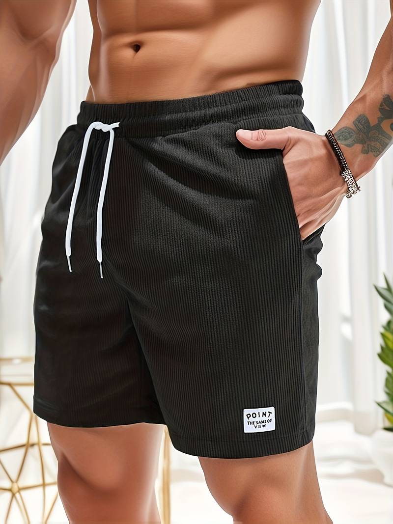 Men’s Textured Drawstring Shorts with Side Pockets and Elastic Waist
