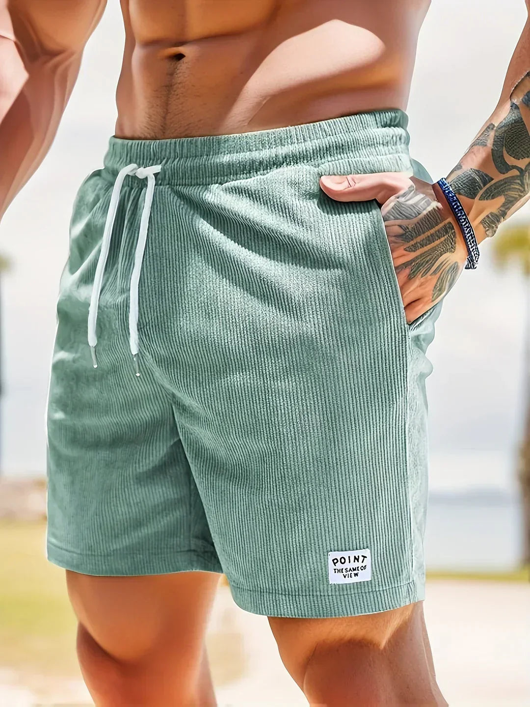 Men’s Textured Drawstring Shorts with Side Pockets and Elastic Waist