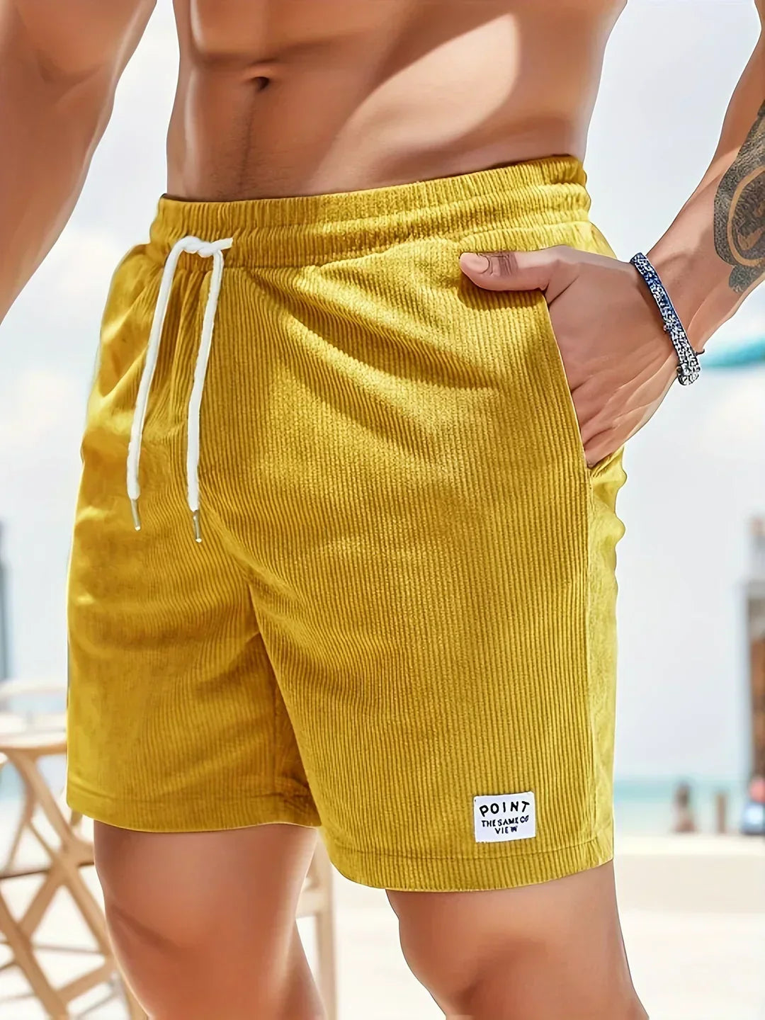 Men’s Textured Drawstring Shorts with Side Pockets and Elastic Waist