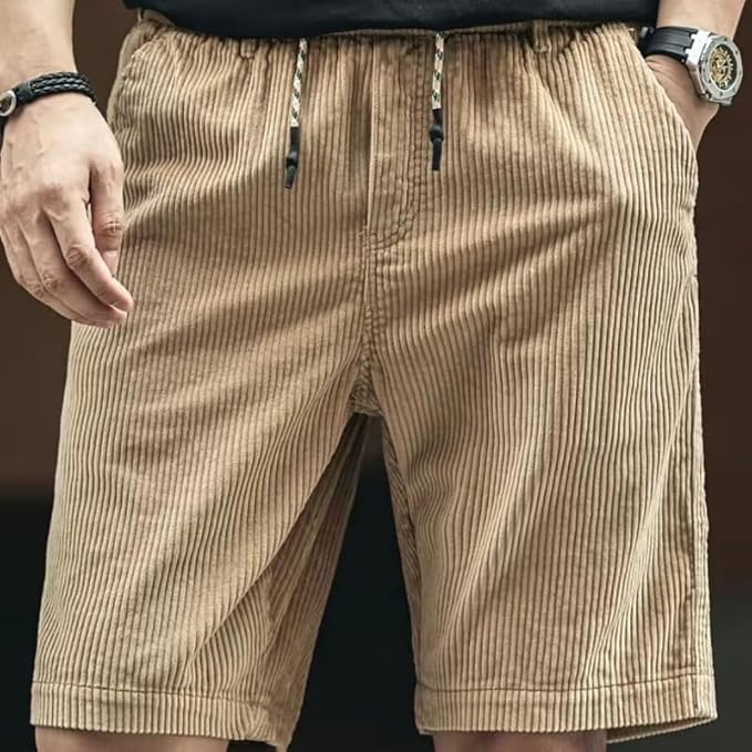 Men's Textured Mid-Length Shorts with Drawstring Waist and Hip Pockets