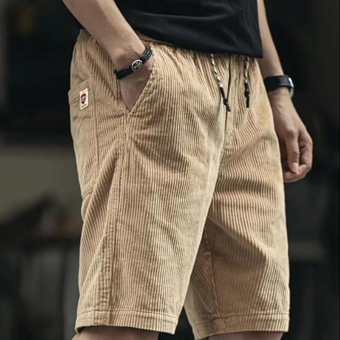 Men's Textured Mid-Length Shorts with Drawstring Waist and Hip Pockets