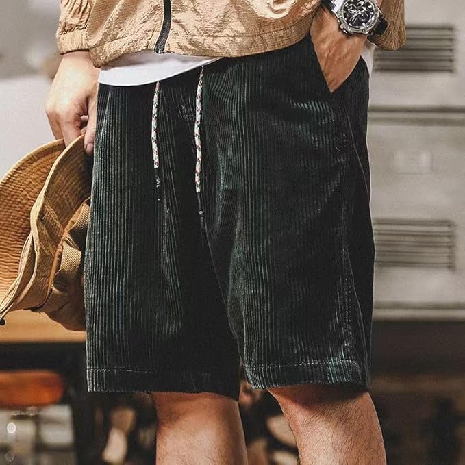 Men's Textured Mid-Length Shorts with Drawstring Waist and Hip Pockets