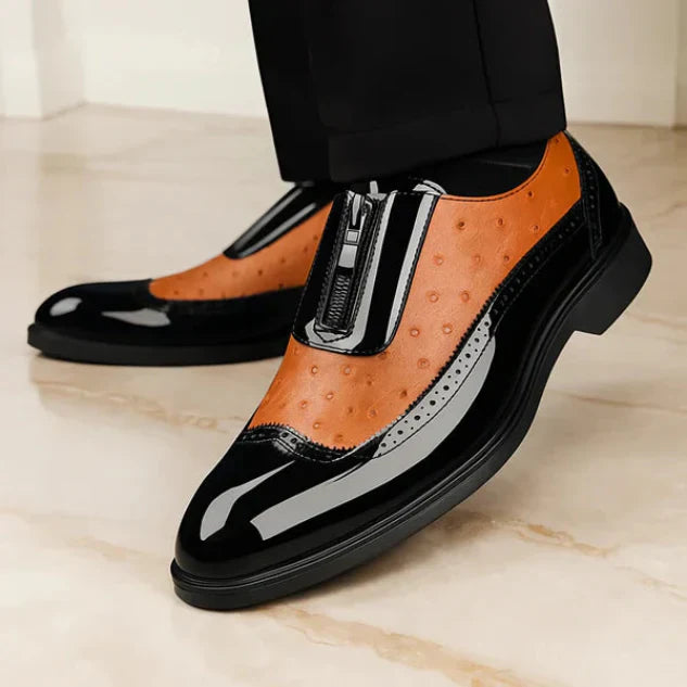 Men's Wingtip Dress Shoes with Zip Closure and Perforated Panels
