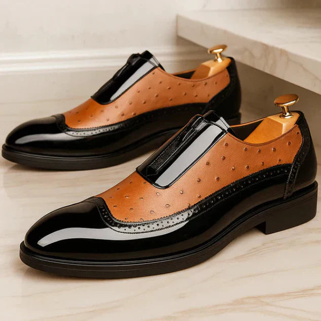 Men's Wingtip Dress Shoes with Zip Closure and Perforated Panels