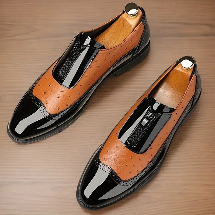 Men's Wingtip Dress Shoes with Zip Closure and Perforated Panels