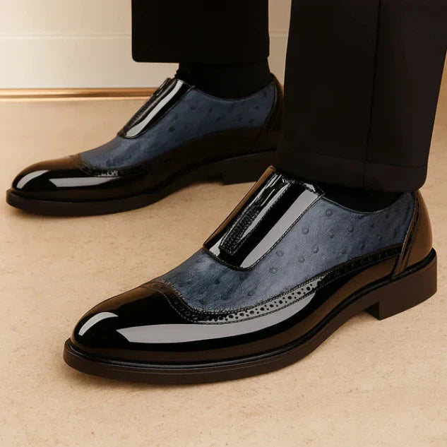 Men's Wingtip Dress Shoes with Zip Closure and Perforated Panels
