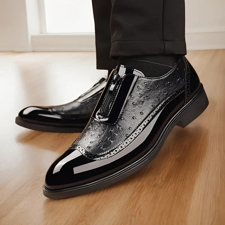 Men's Wingtip Dress Shoes with Zip Closure and Perforated Panels