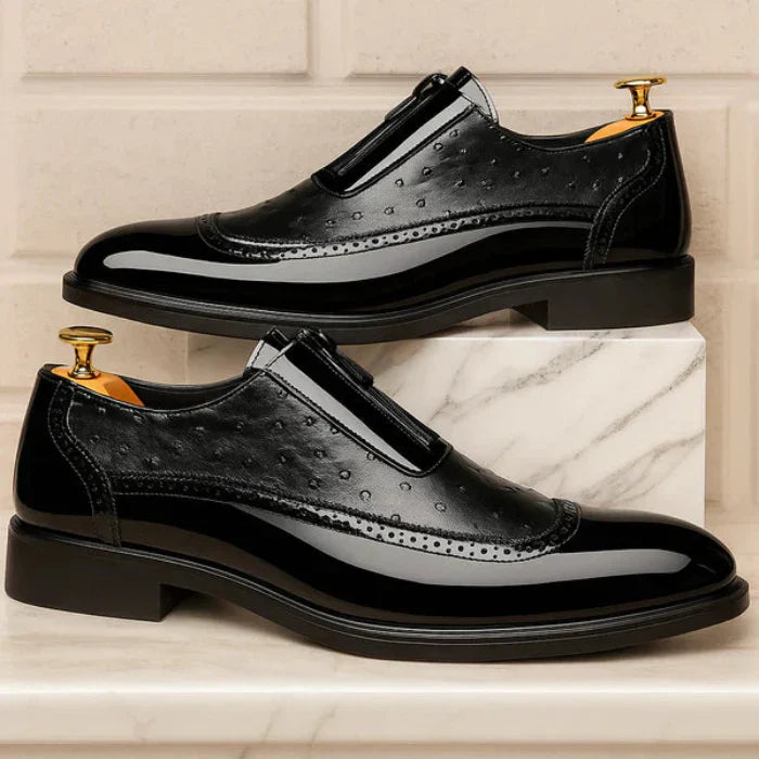 Men's Wingtip Dress Shoes with Zip Closure and Perforated Panels