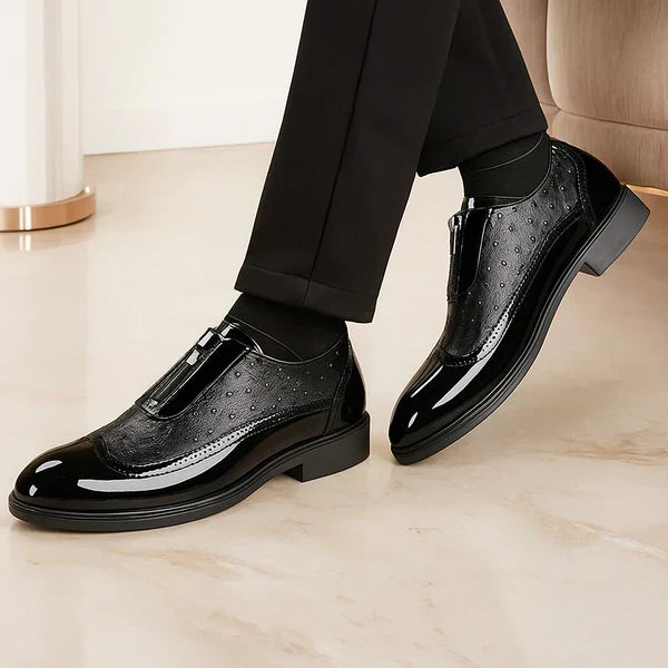 Men's Wingtip Dress Shoes with Zip Closure and Perforated Panels