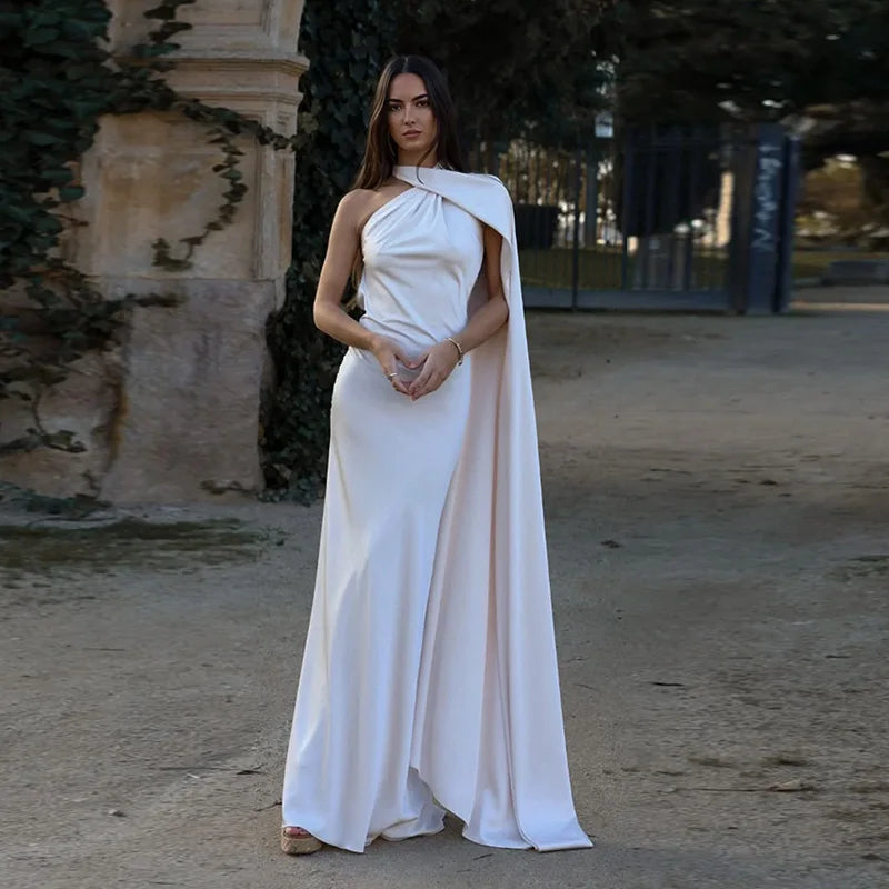 Women's Wedding Guest Dress with Scarf Neck and Maxi Length