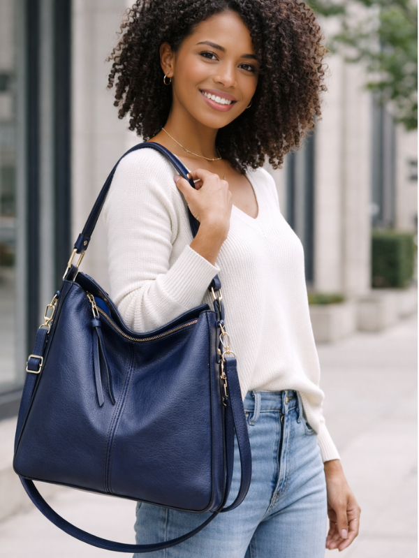 Women’s Adjustable Strap Shoulder Bag with Zipper and Tassels