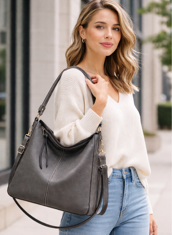 Women’s Adjustable Strap Shoulder Bag with Zipper and Tassels