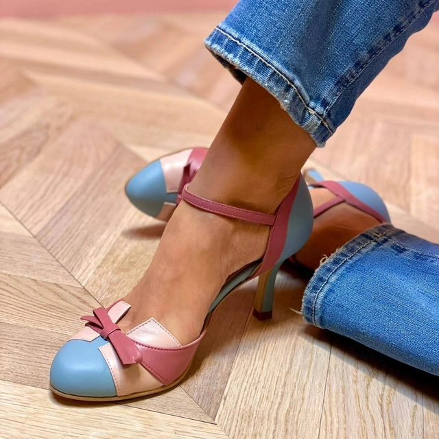 Women’s Ankle Strap Heels with Round Toe and Bow Detail