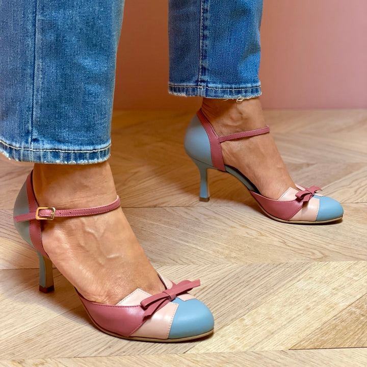 Women’s Ankle Strap Heels with Round Toe and Bow Detail