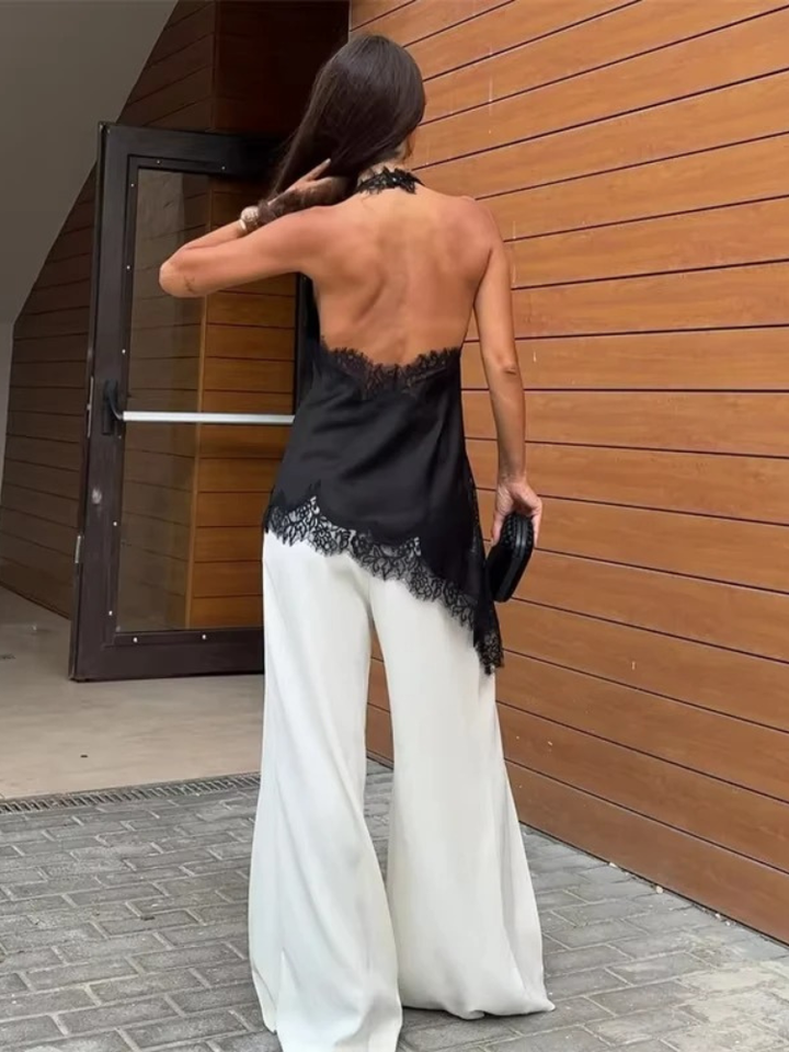 Women's Asymmetric Halter Top with Sleeveless and Cowl Neckline