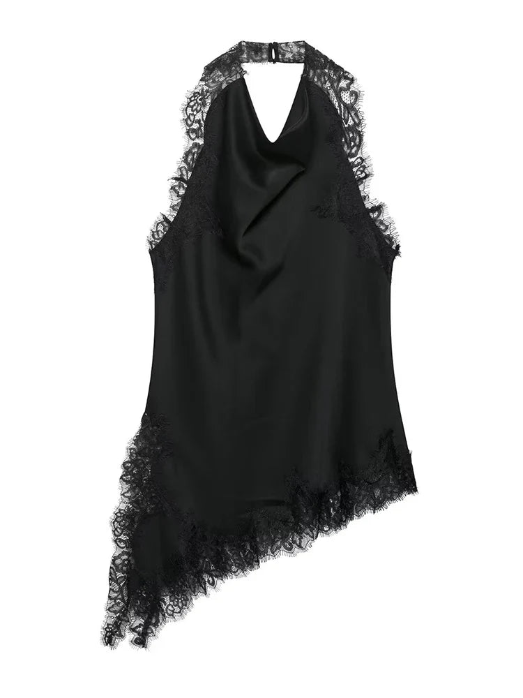 Women's Asymmetric Halter Top with Sleeveless and Cowl Neckline
