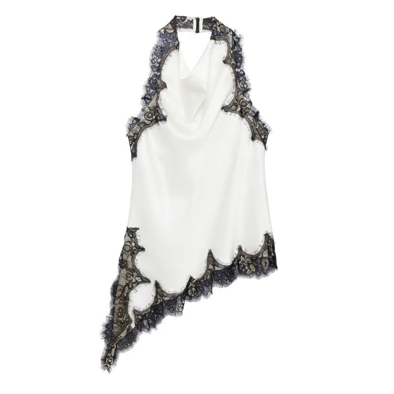 Women's Asymmetric Halter Top with Sleeveless and Cowl Neckline