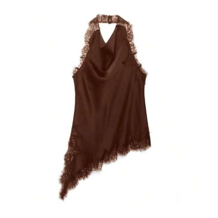 Women's Asymmetric Halter Top with Sleeveless and Cowl Neckline