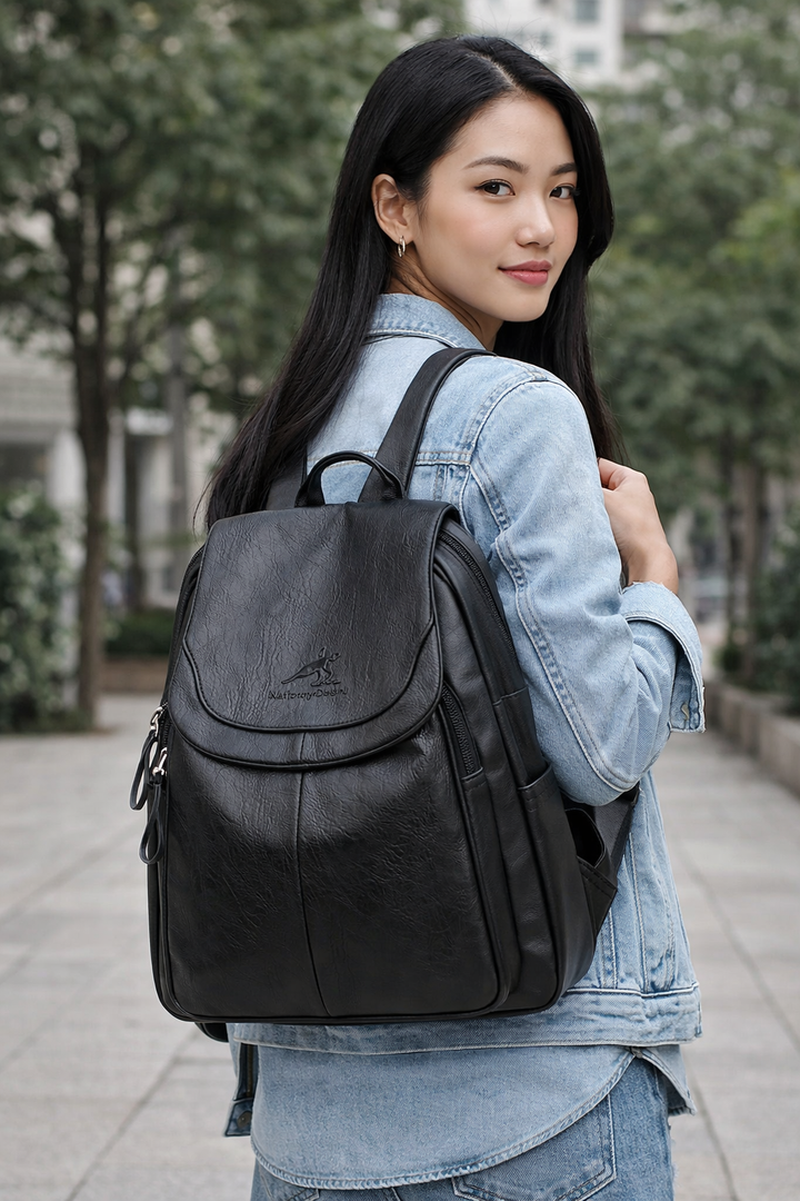 Women's Bag with Embossed Logo and Side Zipper Pockets