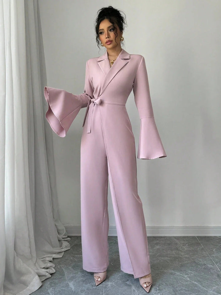 Women’s Blazer Style Jumpsuit with Bell Sleeves and Wide Leg Pants