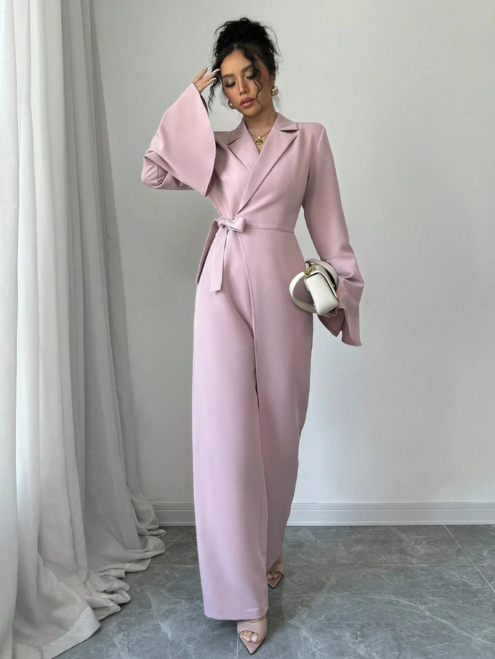 Women’s Blazer Style Jumpsuit with Bell Sleeves and Wide Leg Pants