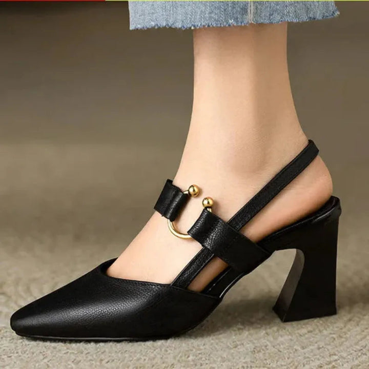 Women's Block Heels with Pointed Toe and Slingback Strap