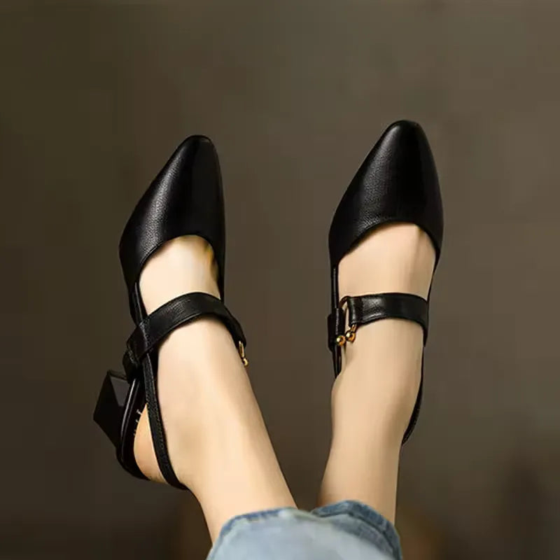 Women's Block Heels with Pointed Toe and Slingback Strap