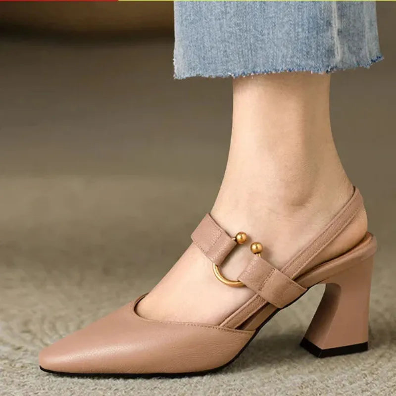 Women's Block Heels with Pointed Toe and Slingback Strap