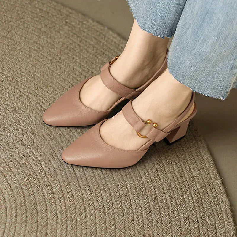Women's Block Heels with Pointed Toe and Slingback Strap