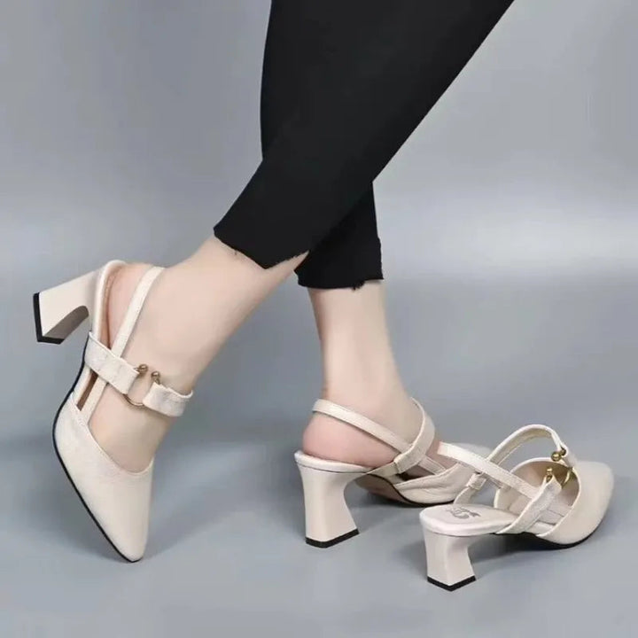 Women's Block Heels with Pointed Toe and Slingback Strap