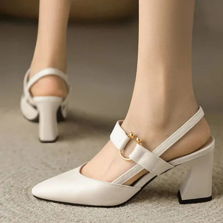 Women's Block Heels with Pointed Toe and Slingback Strap