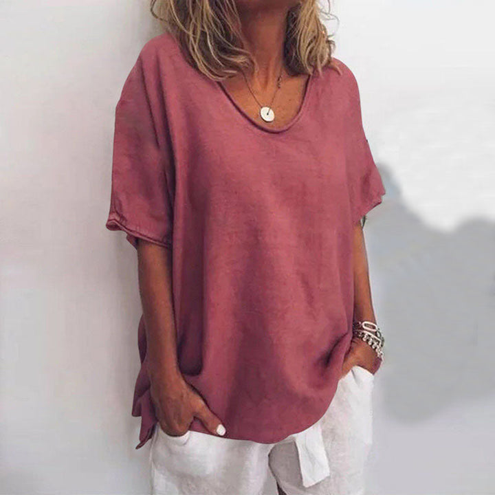 Women's Blouse with Short Sleeve and Scoop Neck