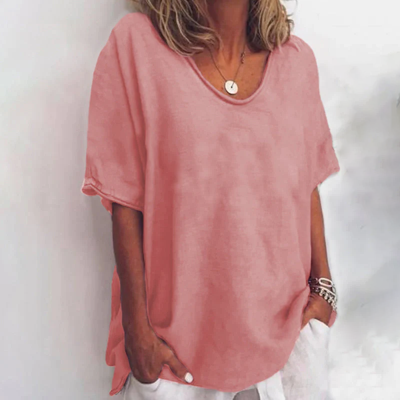 Women's Blouse with Short Sleeve and Scoop Neck