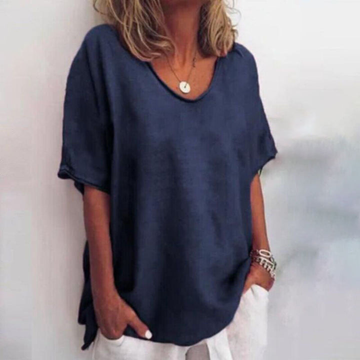 Women's Blouse with Short Sleeve and Scoop Neck