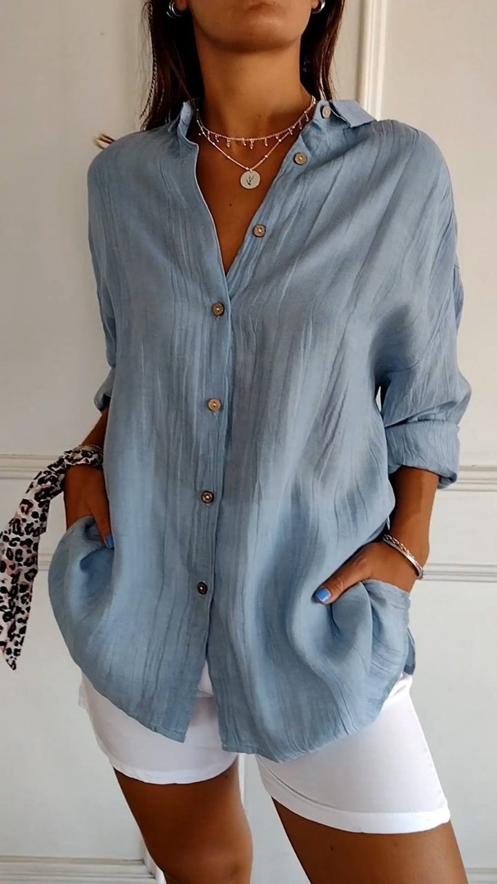 Women's Button Down Blouse with Collar and Long Sleeves