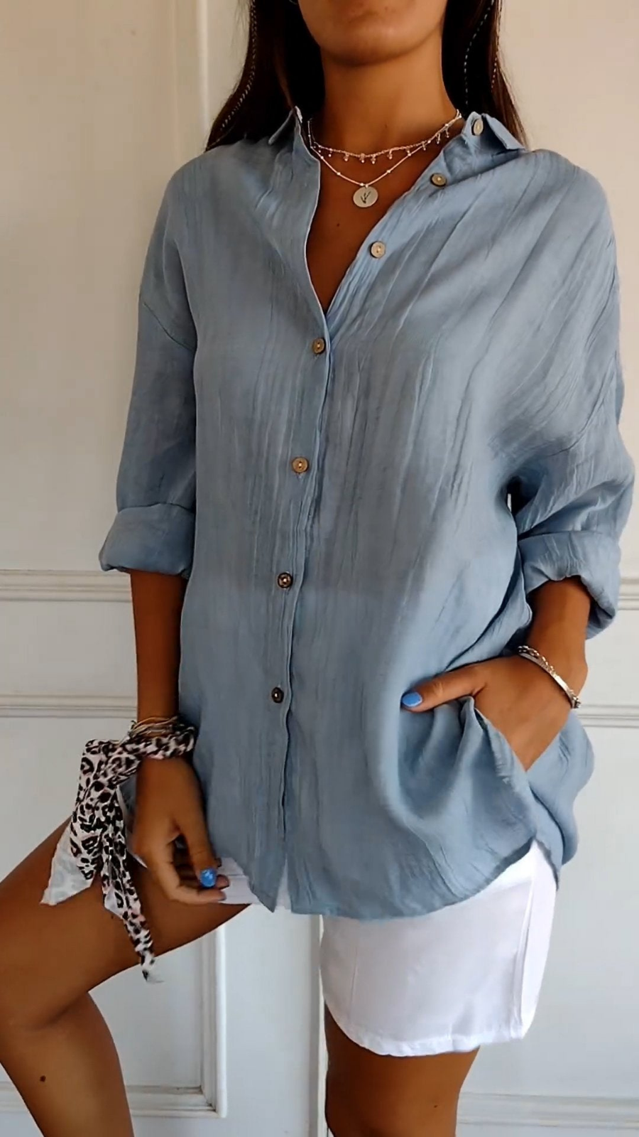 Women's Button Down Blouse with Collar and Long Sleeves