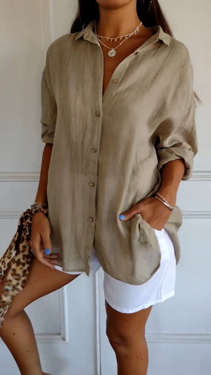 Women's Button Down Blouse with Collar and Long Sleeves