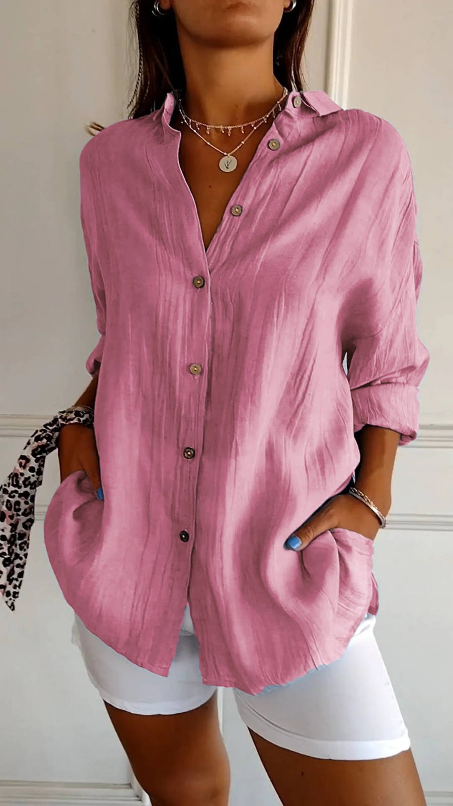 Women's Button Down Blouse with Collar and Long Sleeves