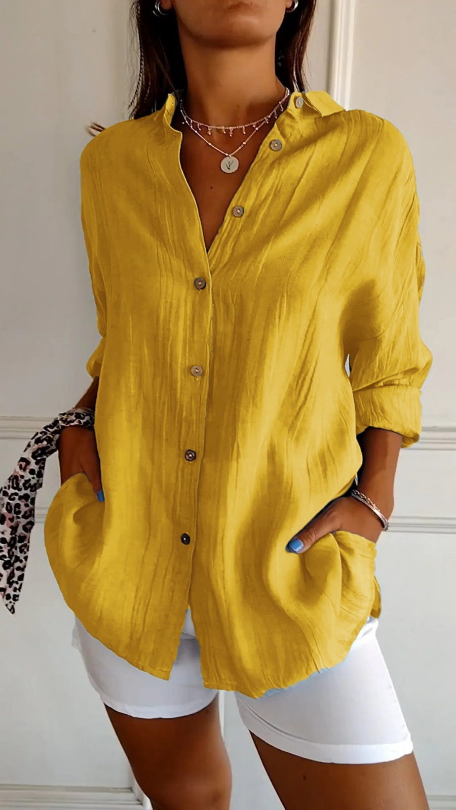 Women's Button Down Blouse with Collar and Long Sleeves