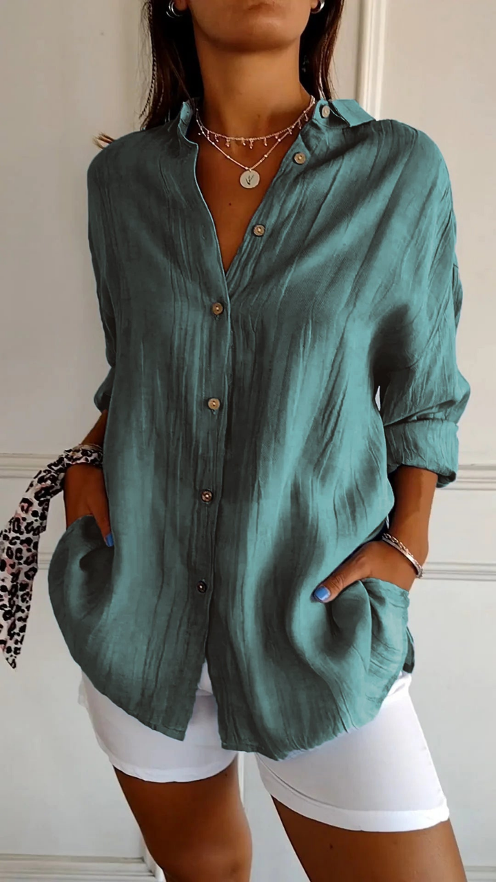 Women's Button Down Blouse with Collar and Long Sleeves