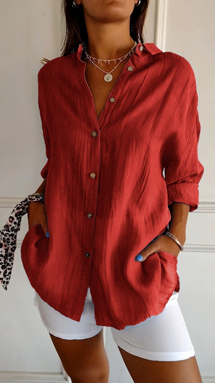 Women's Button Down Blouse with Collar and Long Sleeves