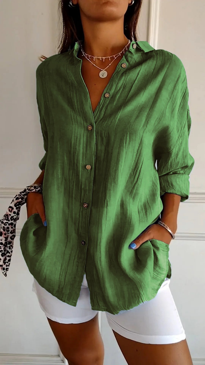 Women's Button Down Blouse with Collar and Long Sleeves