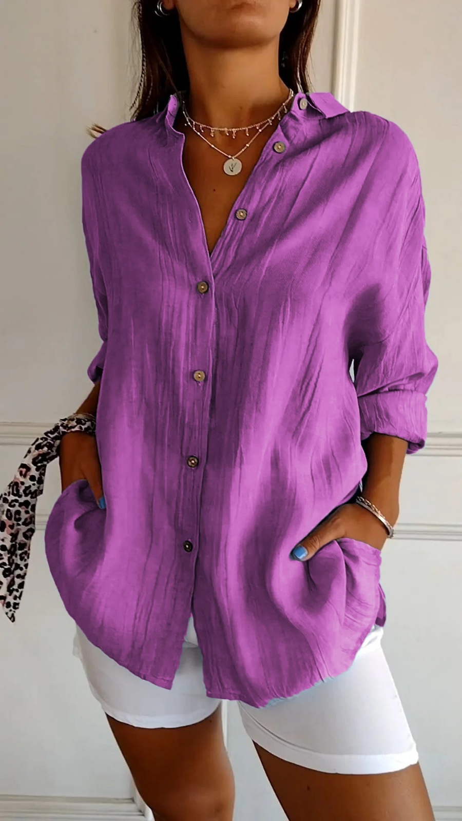 Women's Button Down Blouse with Collar and Long Sleeves