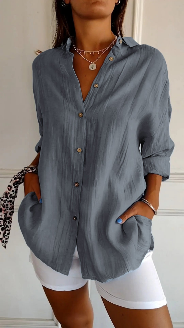 Women's Button Down Blouse with Collar and Long Sleeves