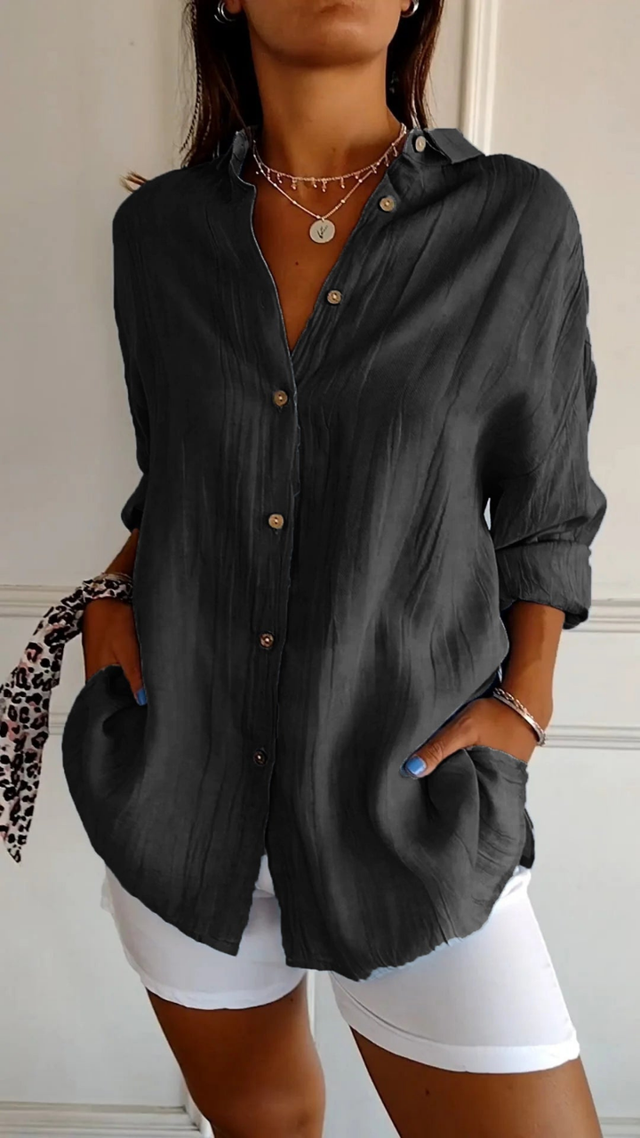Women's Button Down Blouse with Collar and Long Sleeves