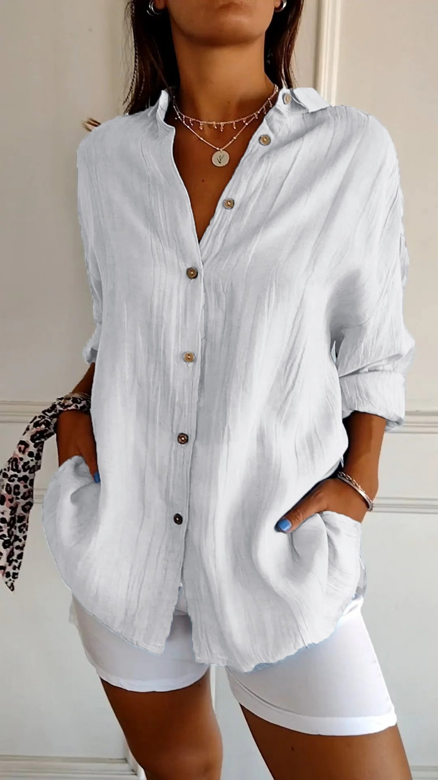 Women's Button Down Blouse with Collar and Long Sleeves
